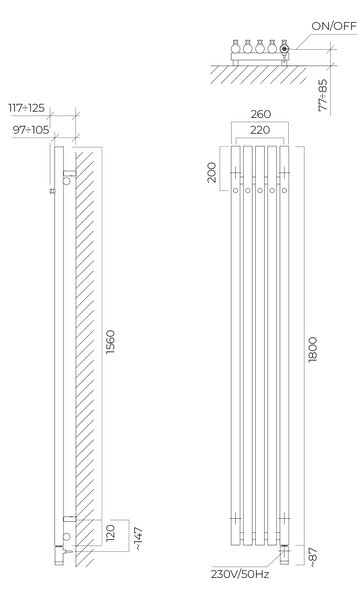 Oltens Stang încălzitor electric 180x26 cm nichel 55117910