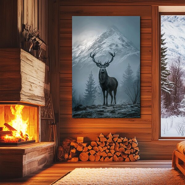 DUBLEZ | Tablou decorativ - Cerb și munți | Imprimare UV premium