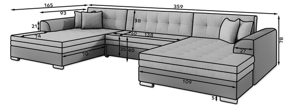 Colțar lemn masiv extensibil Vento Personalizabil, 359 × 165 × 87 cm - royal 01