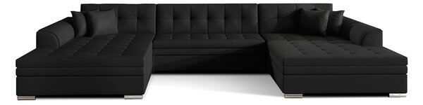 Colțar lemn masiv extensibil Vento Personalizabil, 359 × 165 × 87 cm - Soft 11 - piele neagra