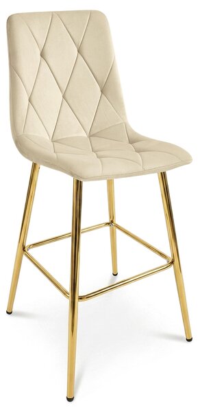 Scaun Bar Fido XL Catifea Bej Picioare Metalice Finisaj Auriu