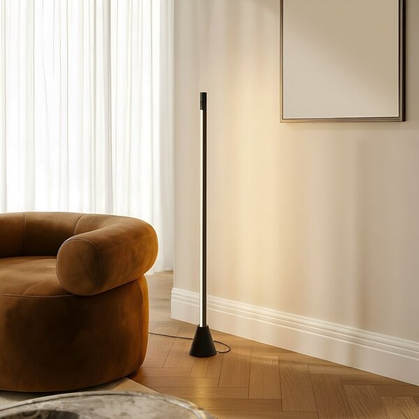 Lucande LED lampadar Linija, negru, înălțime 110 cm, senzor, reglabil, Negru, Camera de zi / sufragerie, Aluminiu, Modern