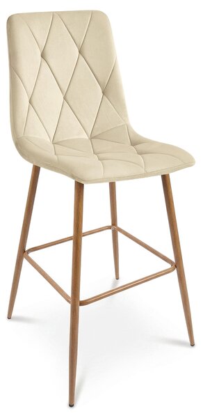 Scaun Bar Fido XL Catifea Bej Picioare Metalice Finisaj Lemn