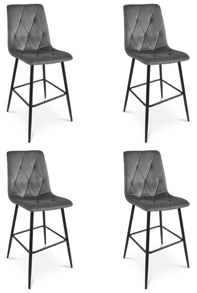 Set 4 Scaune Bar Fido XL Catifea Gri Inchis
