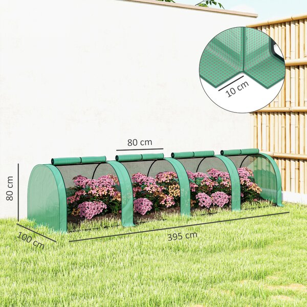 Outsunny Seră Portabilă Tip Tunel 4x1x0.8 m cu 4 Uși cu Fermoar, Acoperire PVC Rezistentă la Apă/UV | Aosom Romania