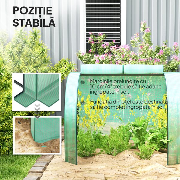 Outsunny Seră Portabilă Tip Tunel 4x1x0.8 m cu 4 Uși cu Fermoar, Acoperire PVC Rezistentă la Apă/UV | Aosom Romania