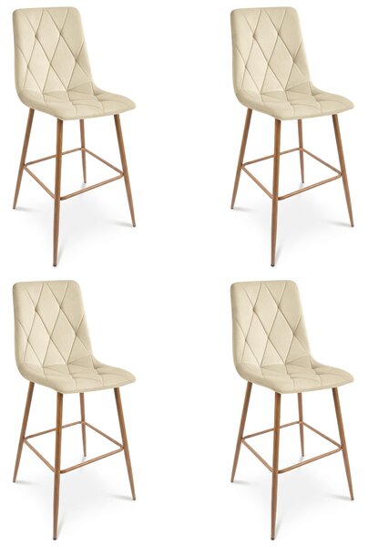 Set 4 Scaune Bar Fido XL Catifea Bej Picioare Metalice Finisaj Lemn