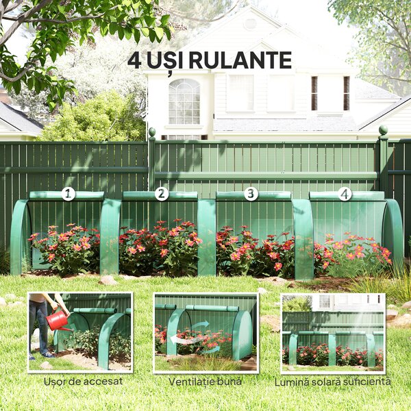 Outsunny Seră Portabilă Tip Tunel 4x1x0.8 m cu 4 Uși cu Fermoar, Acoperire PVC Rezistentă la Apă/UV | Aosom Romania