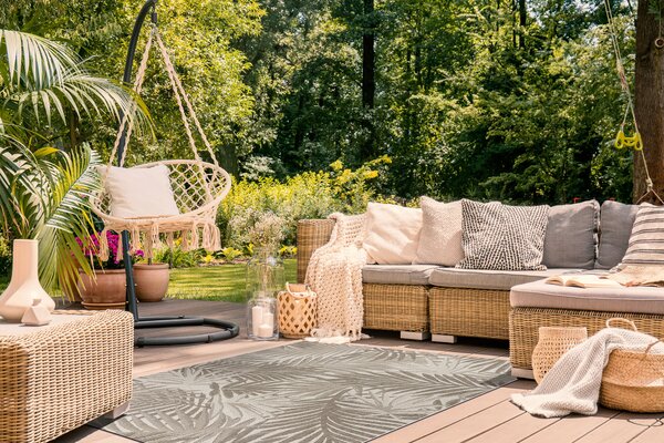 Covor sisal Floorlux 20504 Frunze şampanie si gri Junglă