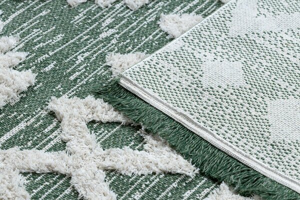 Covor ECO SISAL BOHO MOROC Etno Zig zag 22319 franjuri - două niveluri de lână verde / cremă, covor reciclat