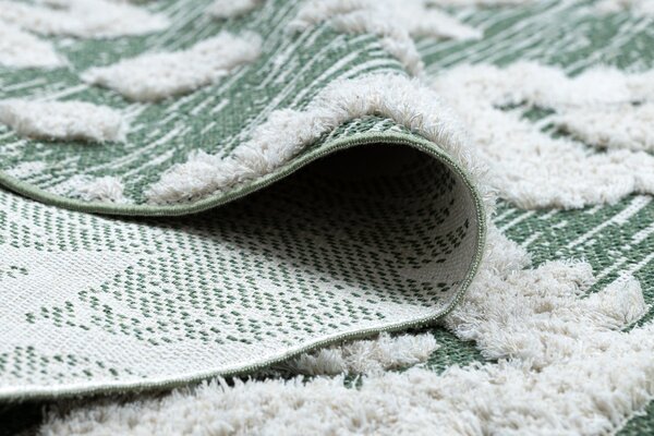 Covor ECO SISAL BOHO MOROC Etno Zig zag 22319 franjuri - două niveluri de lână verde / cremă, covor reciclat