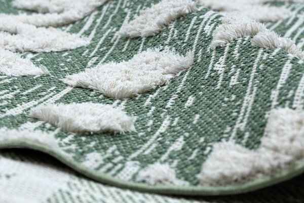 Covor ECO SISAL BOHO MOROC Etno Zig zag 22319 franjuri - două niveluri de lână verde / cremă, covor reciclat