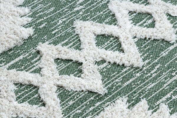 Covor ECO SISAL BOHO MOROC Etno Zig zag 22319 franjuri - două niveluri de lână verde / cremă, covor reciclat