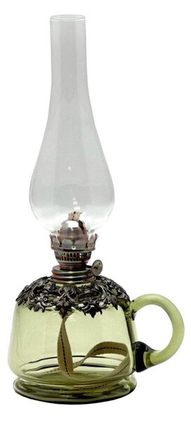Lampă cu gaz lampant LUCIE 35 cm verde-pădure cu ornamente din cositor