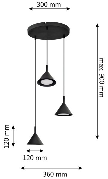 Lustră pe cablu ETNA 3xGX53/10W/230V negru