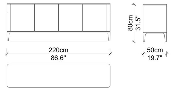 Comodă lemn masiv Sophia 200/220/240 cm - 200 cm