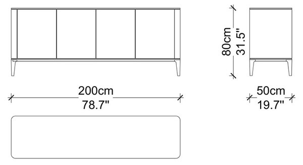 Comodă lemn masiv Sophia 200/220/240 cm - 200 cm