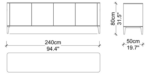 Comodă lemn masiv Sophia 200/220/240 cm - 200 cm