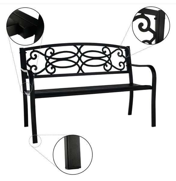 Banca gradina VENDA, negru, metal, 127x60x85 cm