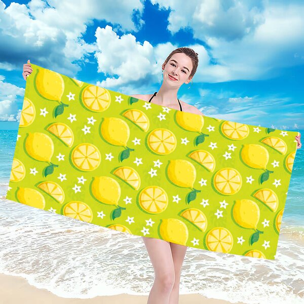 Uscare rapida prosop plaja LEMONS 100x180 cm verde, 100% microfibra