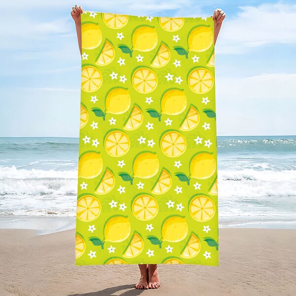 Uscare rapida prosop plaja LEMONS 100x180 cm verde, 100% microfibra
