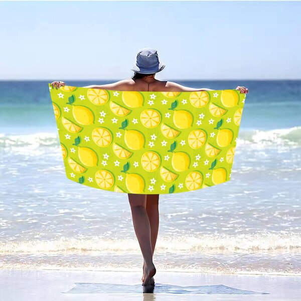 Uscare rapida prosop plaja LEMONS 100x180 cm verde, 100% microfibra
