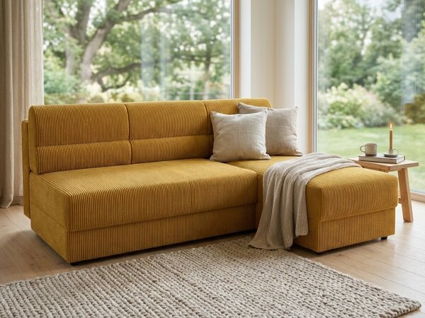 Coltar extensibil de colt TAVERO SLIM, mustar, reversibil, 201x140 cm