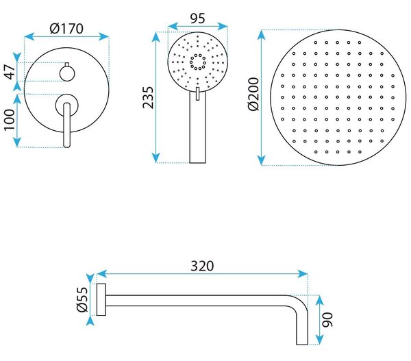 Rea Ontario set de duș ascuns cu duș de ploaie auriu REA-P5502