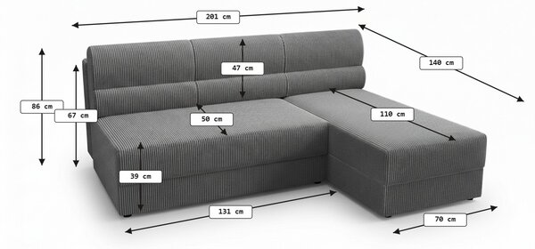 Coltar extensibil de colt TAVERO SLIM, verde inchis, reversibil, 201x140 cm