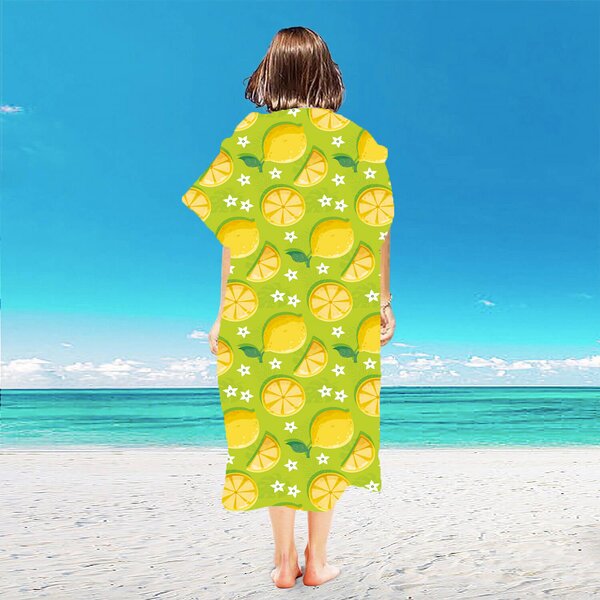 Set de plaja LEMONS – prosop 100×180 cm si poncho 80×145 cm, verde