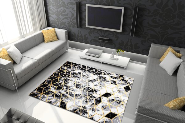Modern covor 3D GLOSS 409A 82 Cub stilat, glamour, art deco negru / aur / gri