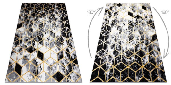 Modern covor 3D GLOSS 409A 82 Cub stilat, glamour, art deco negru / aur / gri