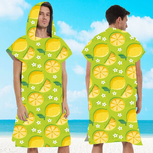 Set de plaja LEMONS – prosop 100×180 cm si poncho 80×145 cm, verde