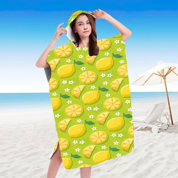 Set de plaja LEMONS – prosop 100×180 cm si poncho 80×145 cm, verde