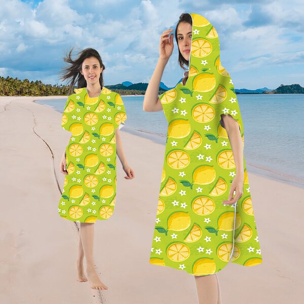 Set de plaja LEMONS – prosop 100×180 cm si poncho 80×145 cm, verde