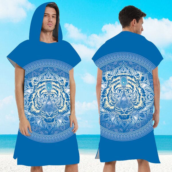 Poncho prosop de plaja TIGER albastru 80x145 cm