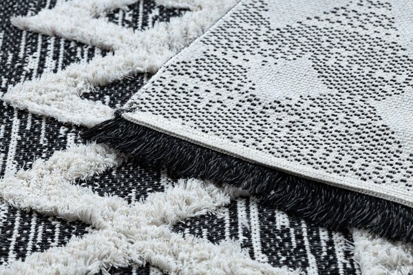 Covor ECO SISAL BOHO MOROC Etno Zig zag 22319 franjuri - două niveluri de lână gri / cremă, covor reciclat