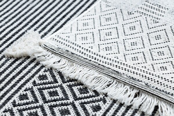 Covor ECO SISAL BOHO MOROC Geometric 22321 franjuri - două niveluri de lână cremă / gri, covor reciclat