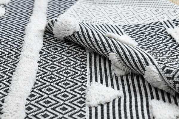 Covor ECO SISAL BOHO MOROC Geometric 22321 franjuri - două niveluri de lână cremă / gri, covor reciclat