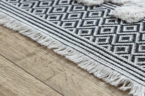 Covor ECO SISAL BOHO MOROC Geometric 22321 franjuri - două niveluri de lână cremă / gri, covor reciclat