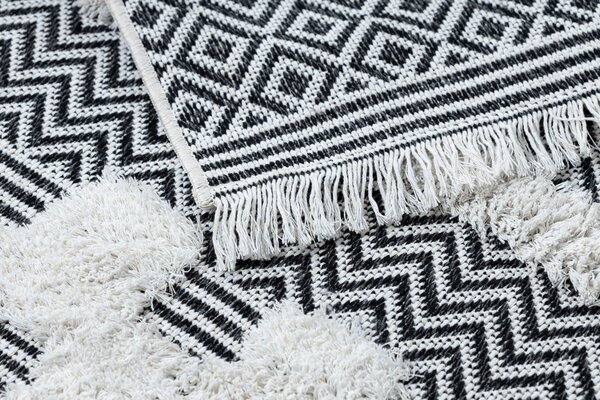 Covor ECO SISAL BOHO MOROC Geometric 22321 franjuri - două niveluri de lână cremă / gri, covor reciclat