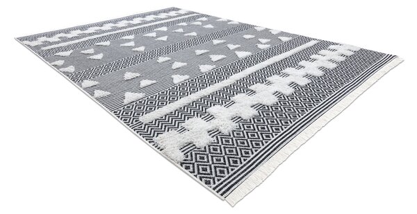 Covor ECO SISAL BOHO MOROC Geometric 22321 franjuri - două niveluri de lână cremă / gri, covor reciclat