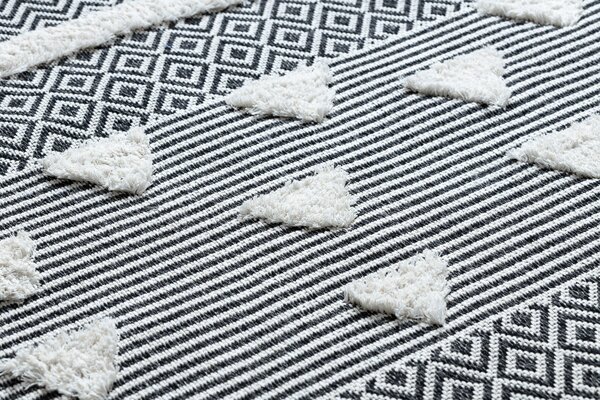 Covor ECO SISAL BOHO MOROC Geometric 22321 franjuri - două niveluri de lână cremă / gri, covor reciclat