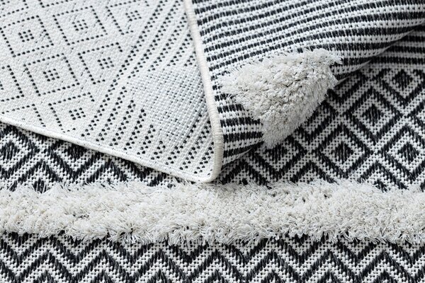 Covor ECO SISAL BOHO MOROC Geometric 22321 franjuri - două niveluri de lână cremă / gri, covor reciclat
