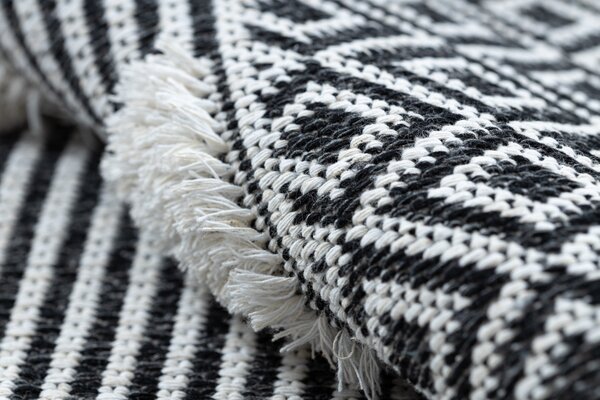 Covor ECO SISAL BOHO MOROC Geometric 22321 franjuri - două niveluri de lână cremă / gri, covor reciclat