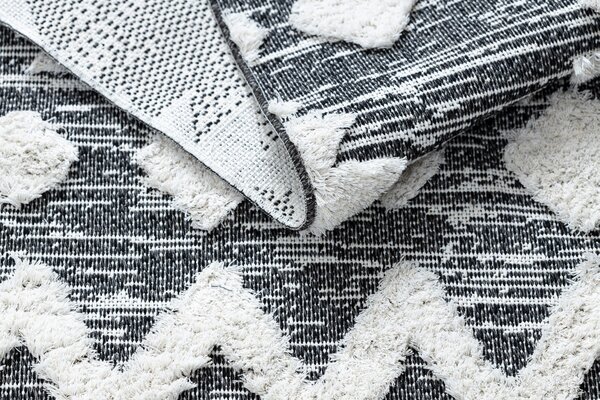 Covor ECO SISAL BOHO MOROC Etno Zig zag 22319 franjuri - două niveluri de lână gri / cremă, covor reciclat