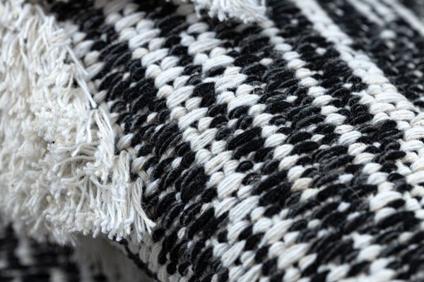 Covor ECO SISAL BOHO MOROC Etno Zig zag 22319 franjuri - două niveluri de lână gri / cremă, covor reciclat