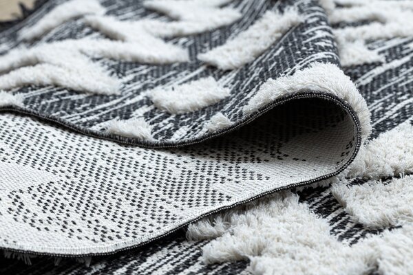 Covor ECO SISAL BOHO MOROC Etno Zig zag 22319 franjuri - două niveluri de lână gri / cremă, covor reciclat