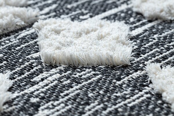 Covor ECO SISAL BOHO MOROC Etno Zig zag 22319 franjuri - două niveluri de lână gri / cremă, covor reciclat