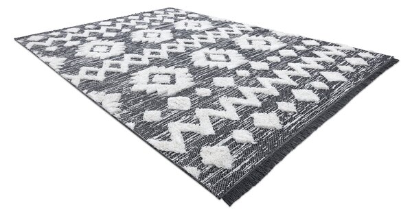 Covor ECO SISAL BOHO MOROC Etno Zig zag 22319 franjuri - două niveluri de lână gri / cremă, covor reciclat